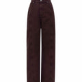 Maison Sarava brown denim Elsa trousers with a high rise waist and wide leg silhouette.