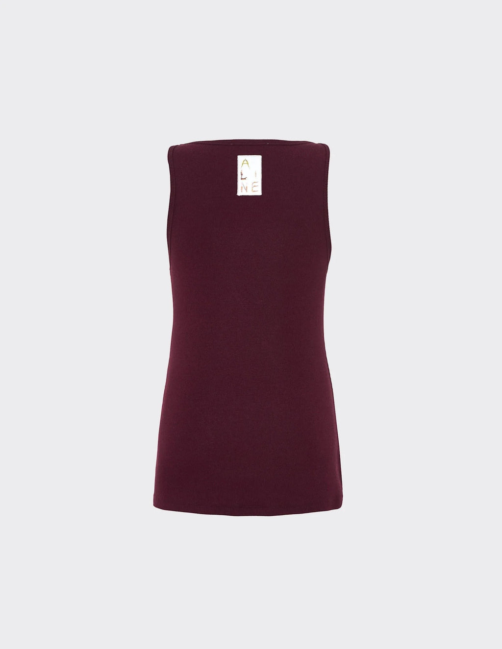Maison Sarava women's burgundy ribbed jersey tank top with round neckline and form-fitting silhouette.