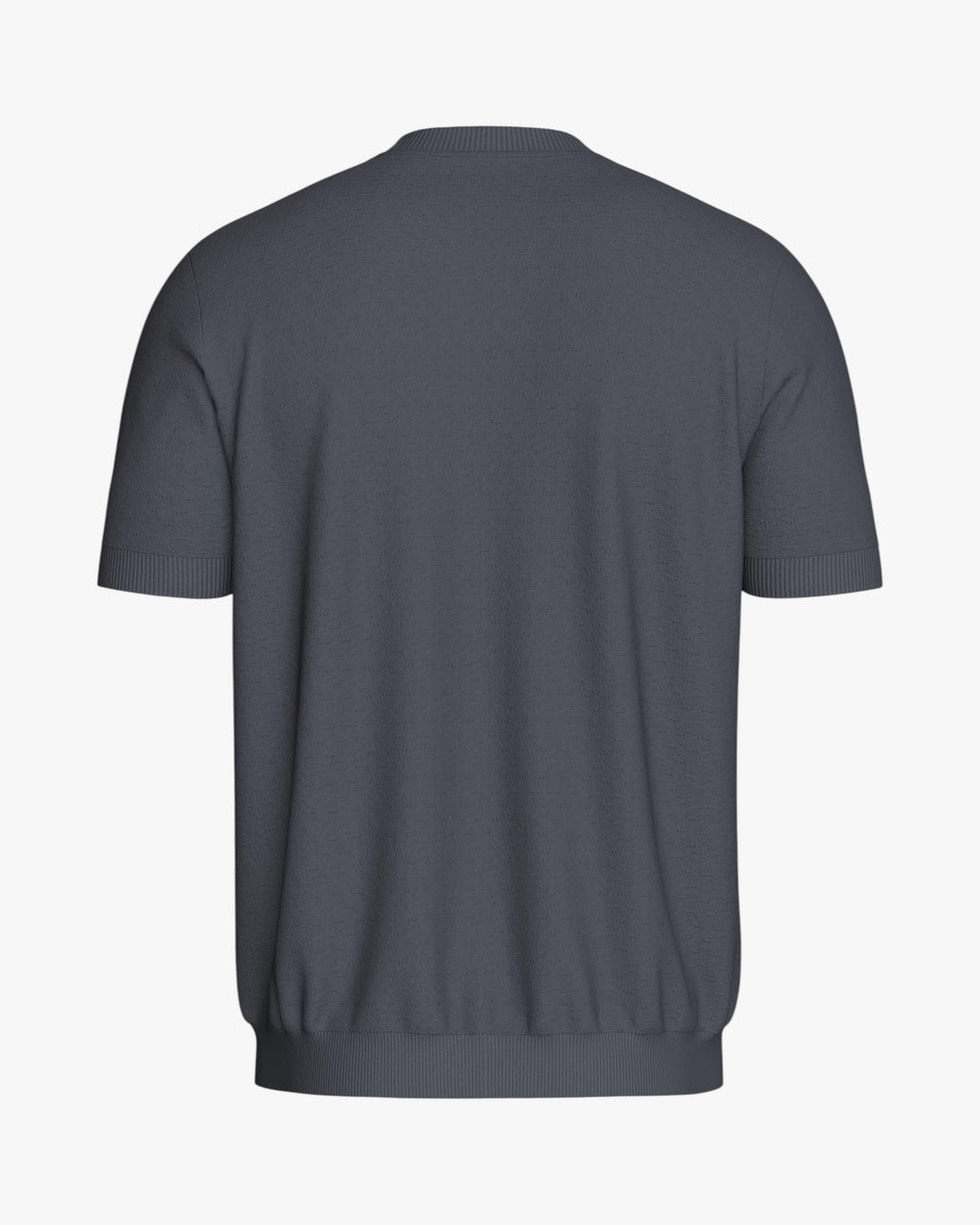 Maison Sarava charcoal grey short sleeve knit top in Lyocell with crew neck and ribbed hem.