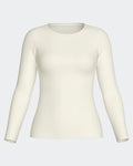 Maison Sarava women's cream long-sleeve t-shirt made from Lyocell and Merino wool with a round neck.