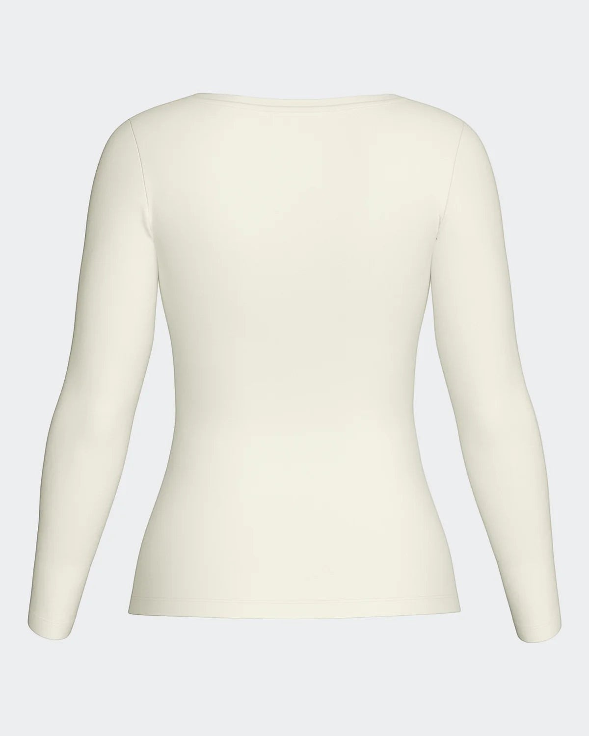 Maison Sarava women's cream long sleeve scoop neck tee made from a soft Merino wool and Lyocell blend.