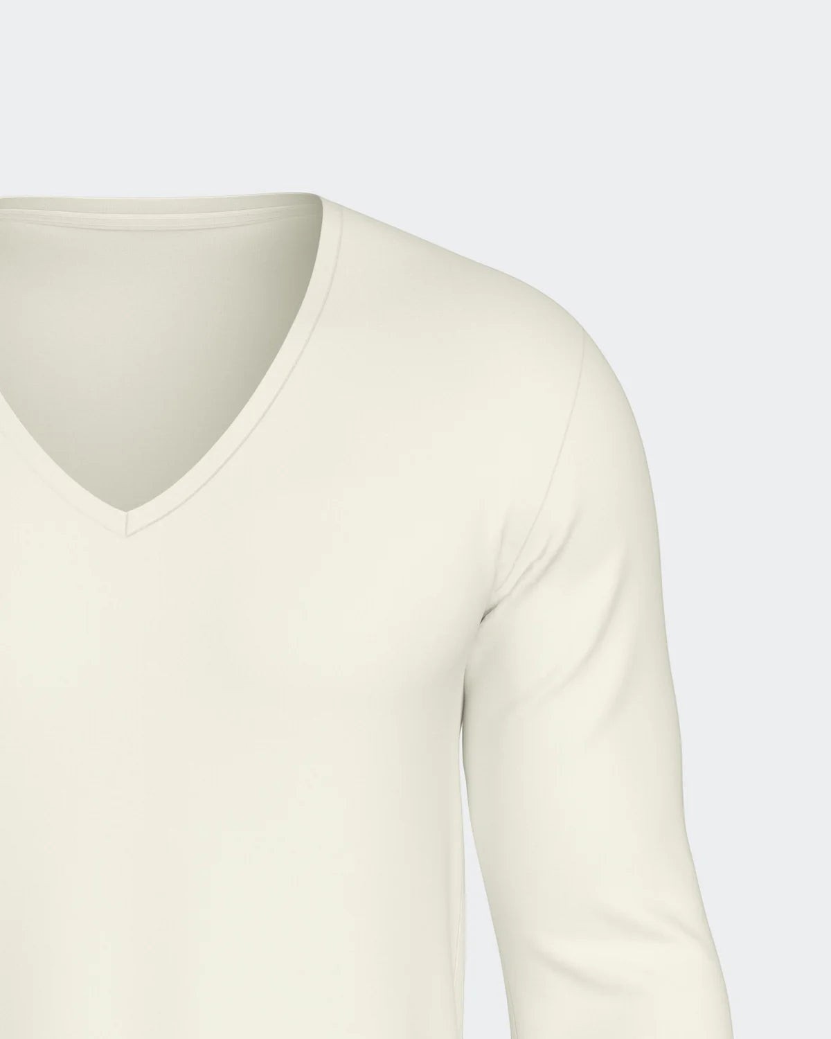 Maison Sarava men's cream V-neck long-sleeved t-shirt made from premium wool and Lyocell.