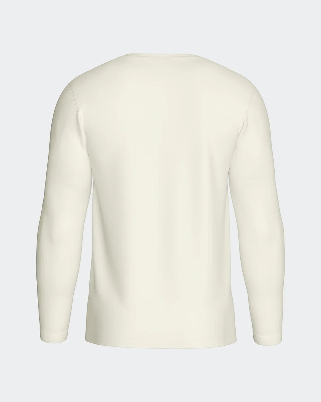 Maison Sarava men's cream long-sleeved V-neck t-shirt made from premium Merino wool and Lyocell.