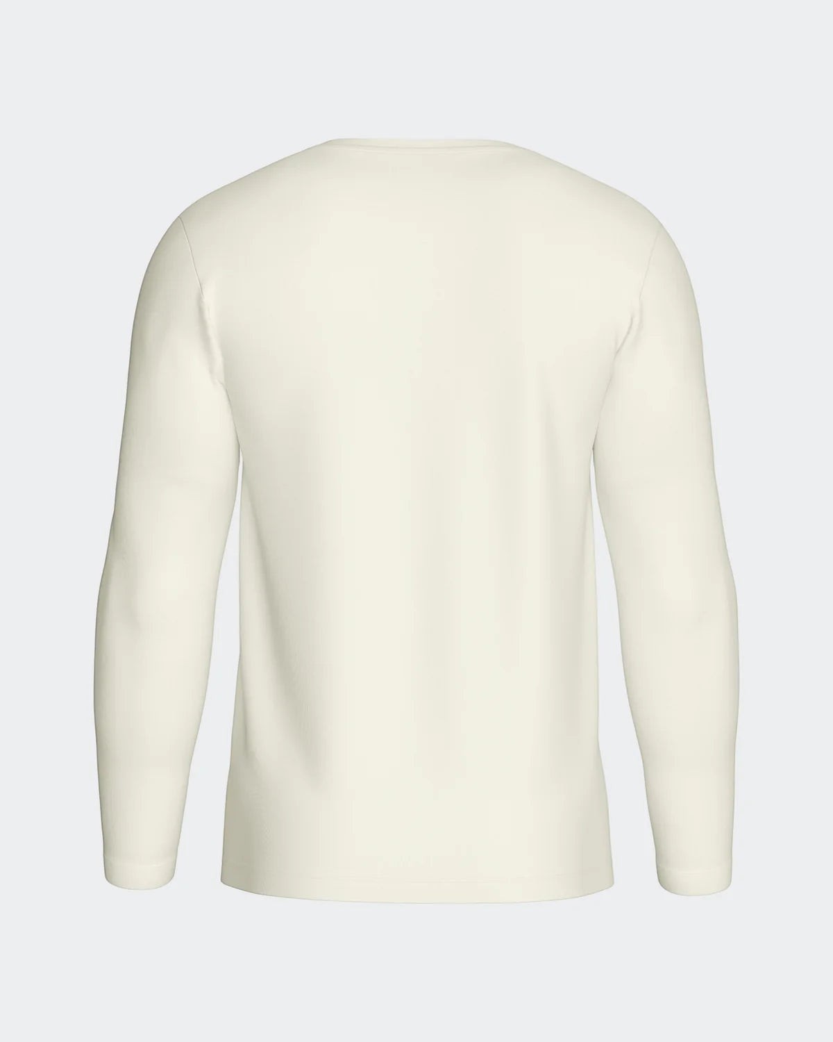 Maison Sarava men's cream long-sleeved V-neck t-shirt made from premium Merino wool and Lyocell.
