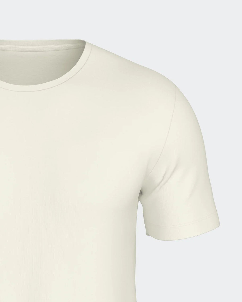 Maison Sarava men's short-sleeved cream wool t-shirt with a round neck. Made from Merino wool and Lyocell.