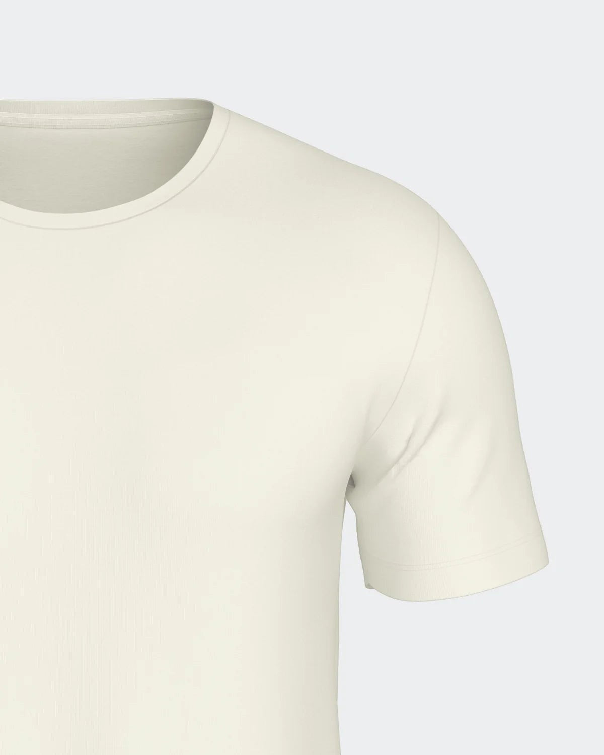 Maison Sarava men's short-sleeved cream wool t-shirt with a round neck. Made from Merino wool and Lyocell.