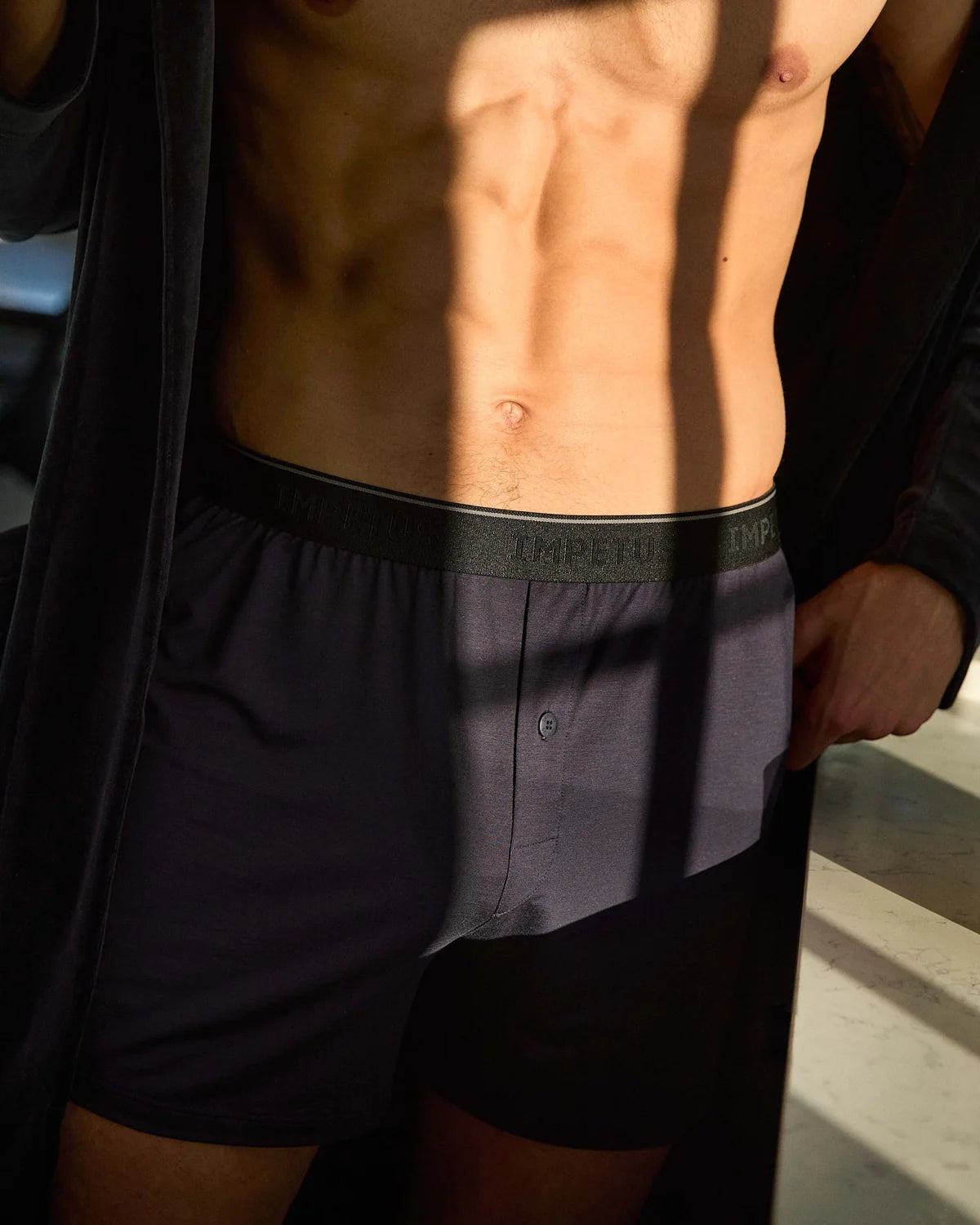 Maison Sarava dark grey cotton boxer briefs with elastic waistband and button fly