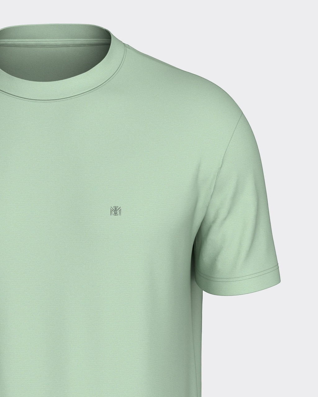 Maison Sarava men's light green cotton t-shirt with round neck and subtle chest embroidery.
