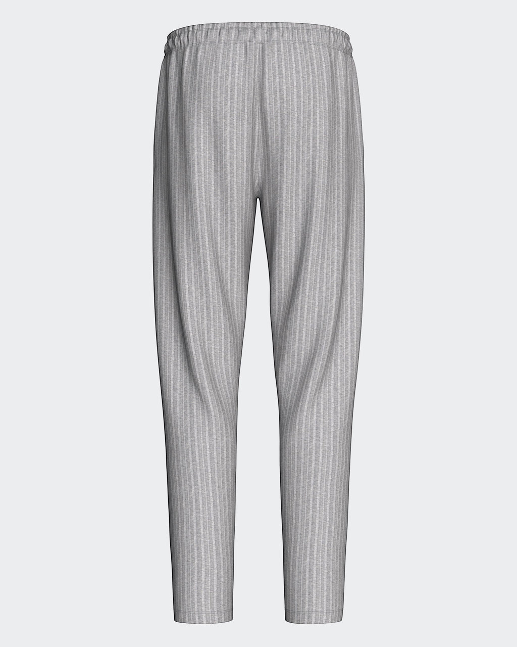 Maison Sarava grey pinstripe lounge pants with drawstring waist and relaxed fit.