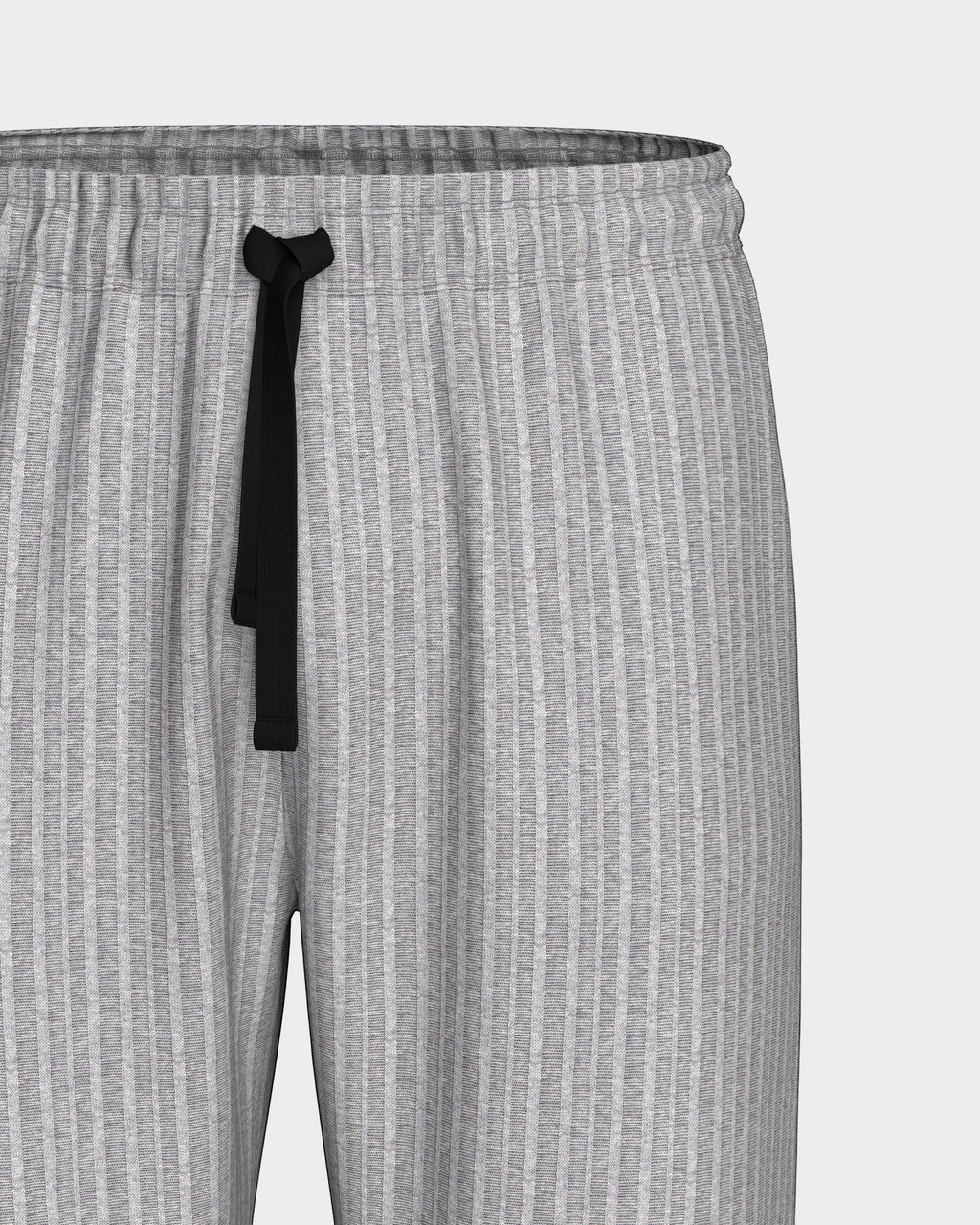 Maison Sarava grey ribbed lounge pants with black drawstring waist. Comfortable, relaxed fit for home wear.