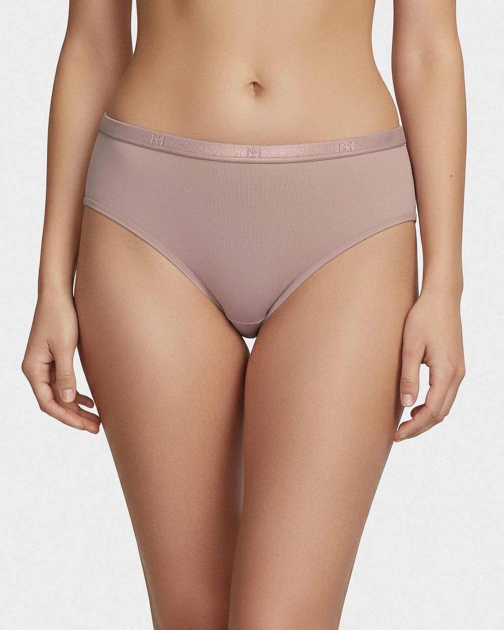 Maison Sarava taupe regular waist brief underwear made from soft TENCEL™ Lyocell with an elasticated waistband.