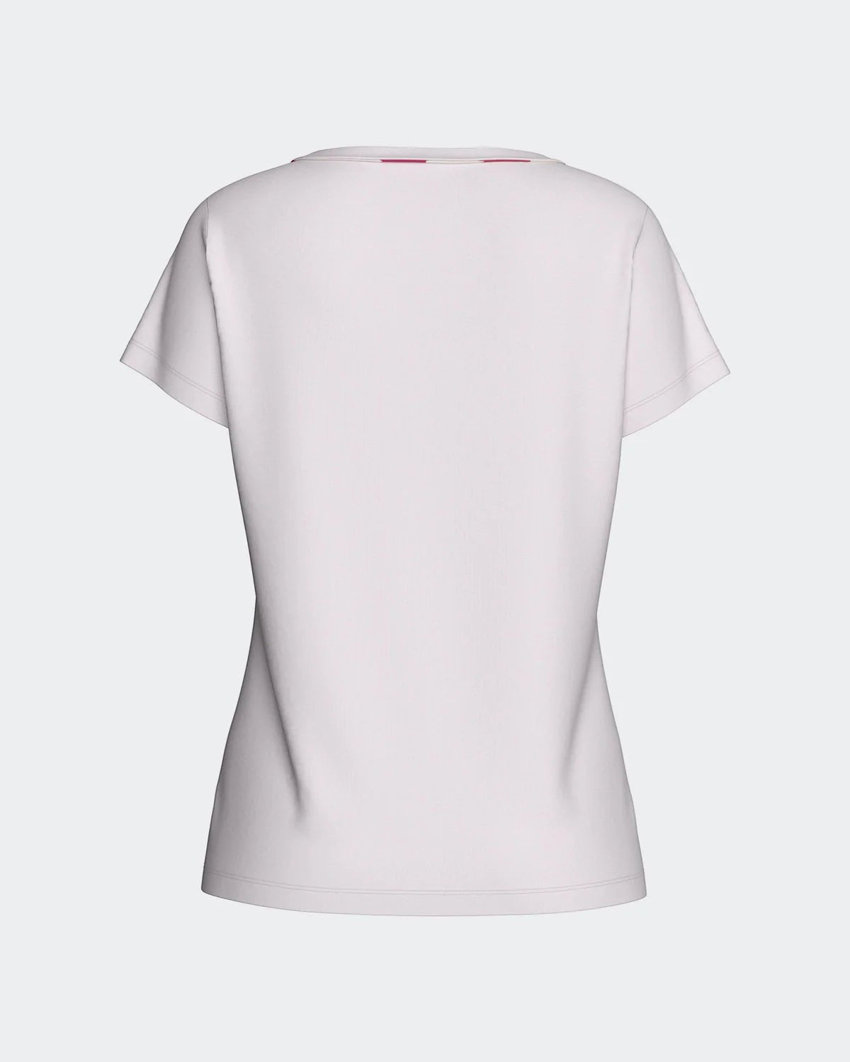Maison Sarava women's light pink Lyocell short sleeve top with a subtle floral print detail on the neckline.