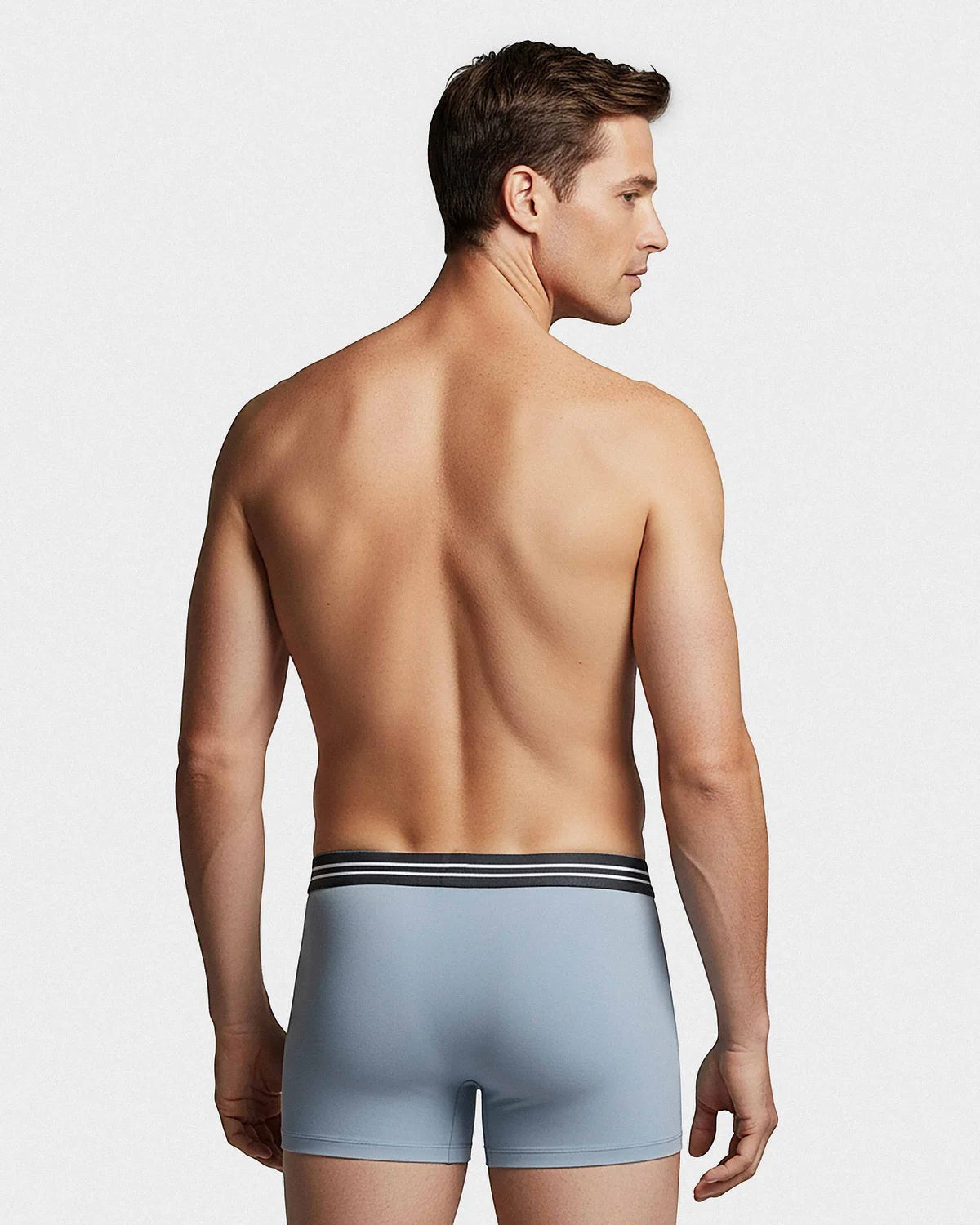 Maison Sarava men's light blue cotton boxer briefs with a striped elastic waistband.