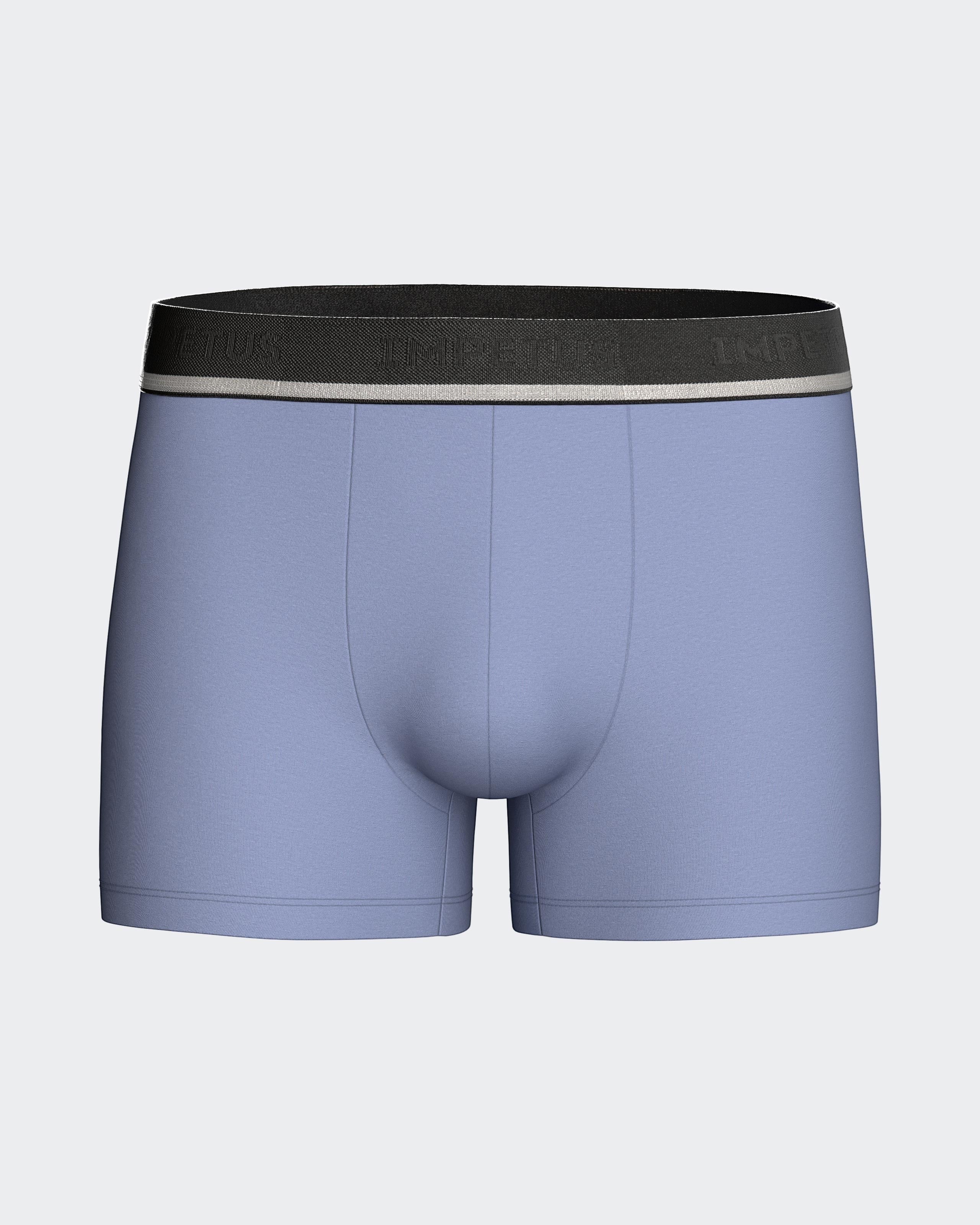 Maison Sarava men's light blue cotton stretch boxer briefs with a black elastic waistband.