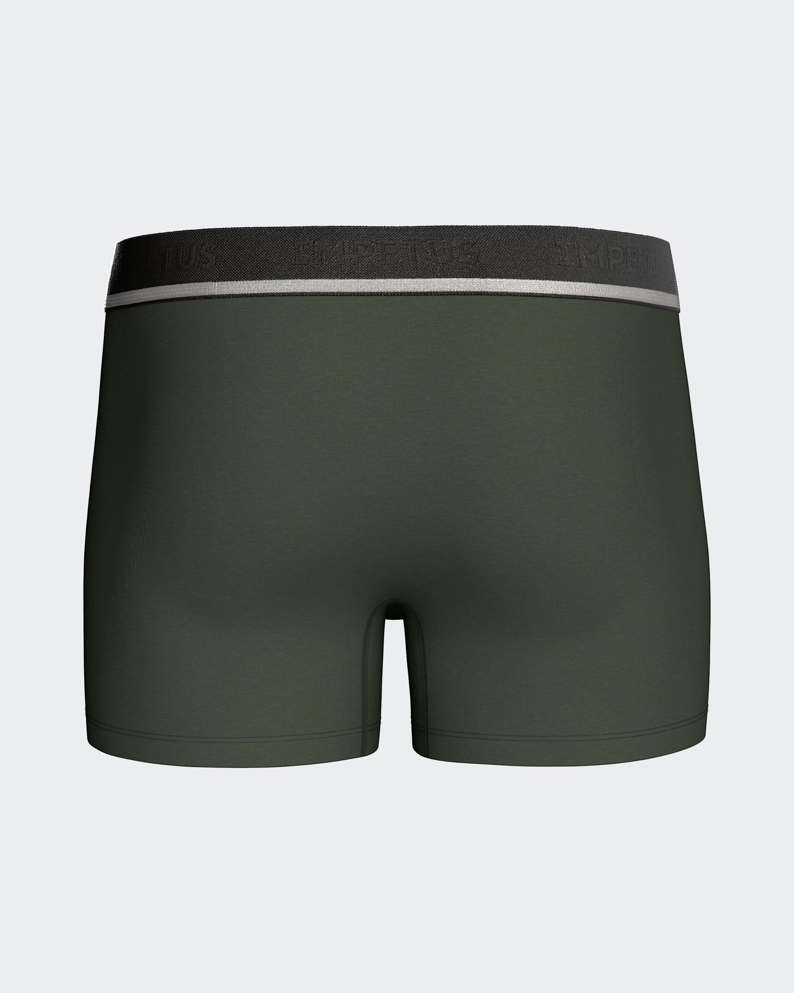 Maison Sarava men's dark green cotton stretch boxer briefs with elastic knit waistband.