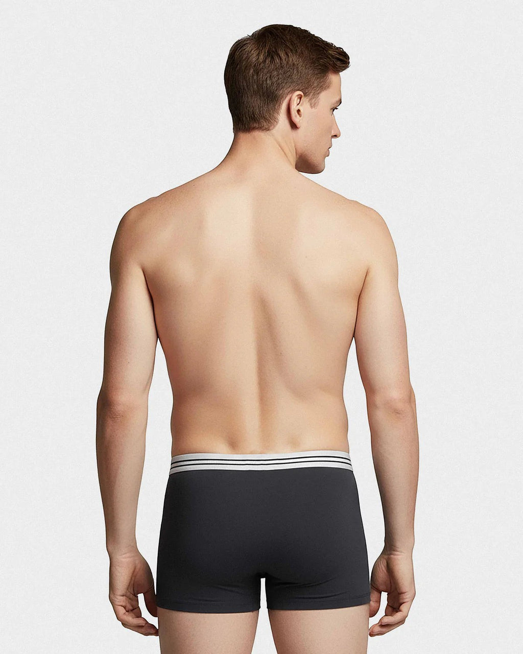 Maison Sarava men's dark grey cotton boxer briefs with a white and grey striped elastic waistband.