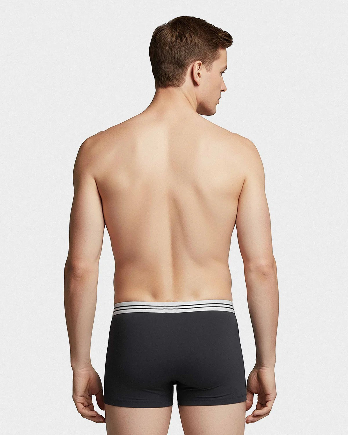 Maison Sarava men's dark grey cotton boxer briefs with a white and grey striped elastic waistband.