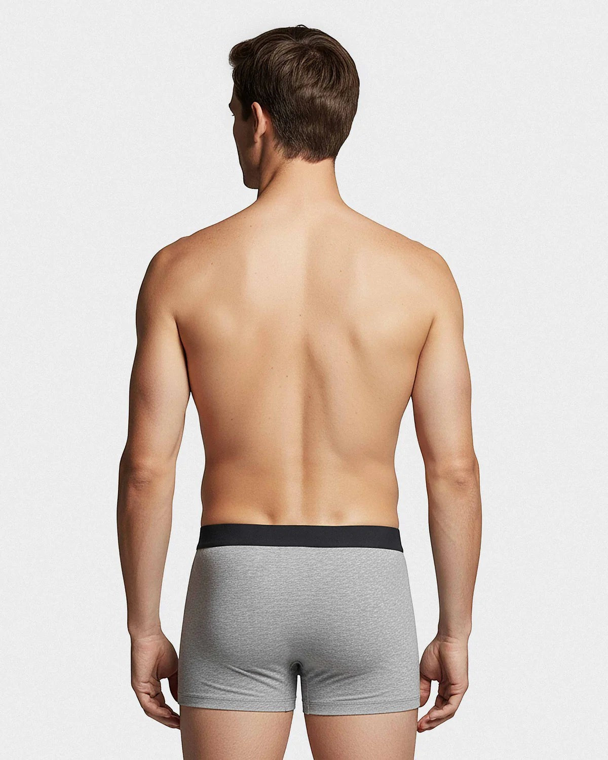 Maison Sarava men's grey cotton boxer briefs with black elastic waistband. Pack of 3.