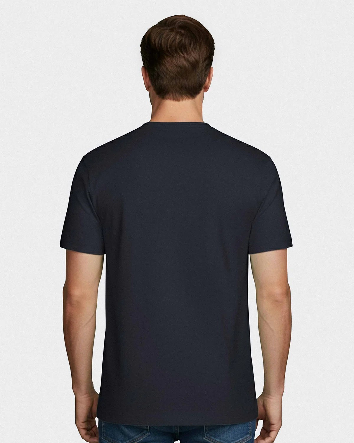 Maison Sarava men's dark navy cotton t-shirt with round neckline and Impetus embroidery on chest. Made in Portugal.