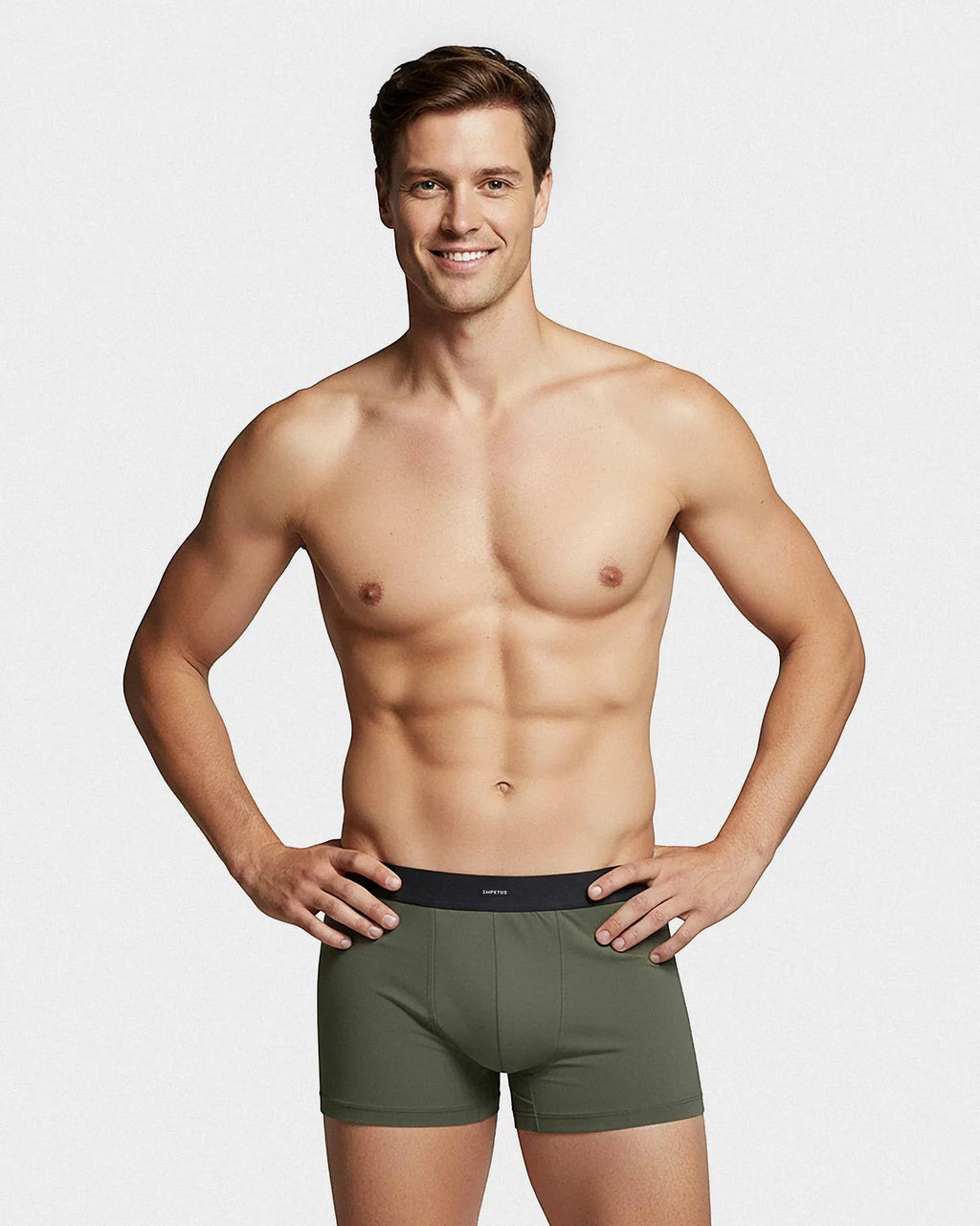 Maison Sarava men's olive green cotton elastane boxer briefs with black waistband. Pack of 3.
