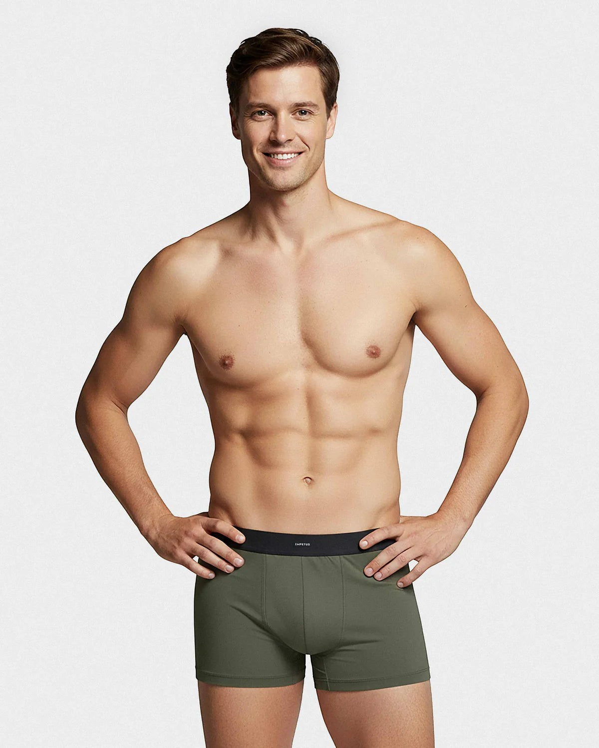 Maison Sarava men's olive green cotton elastane boxer briefs with black waistband. Pack of 3.