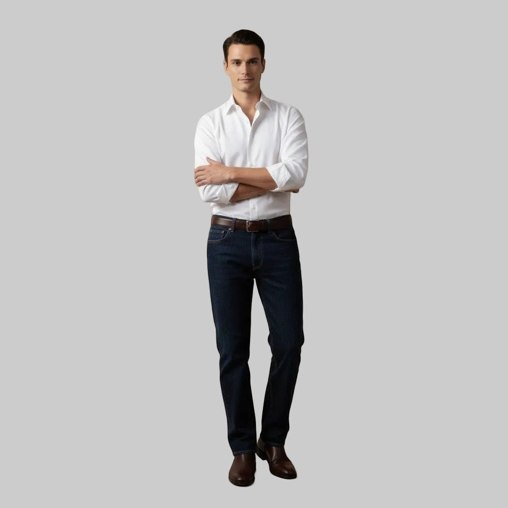 Maison Sarava men's white cotton oversized shirt with pointed collar, dropped shoulder, and double-pleat cuffs.