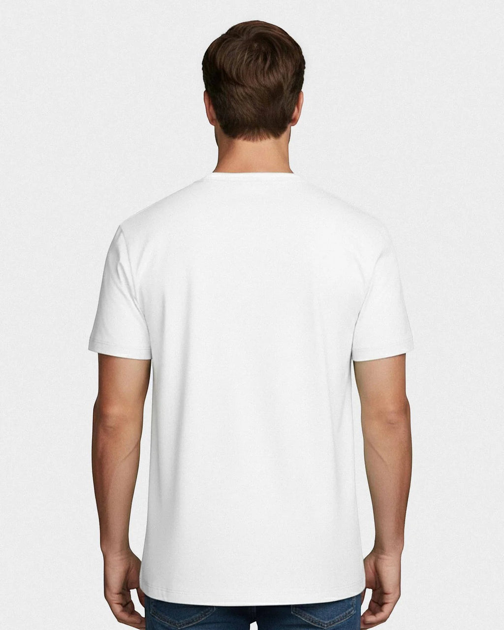 Maison Sarava men's white cotton t-shirt with round neckline and Impetus embroidery on chest. Made in Portugal.