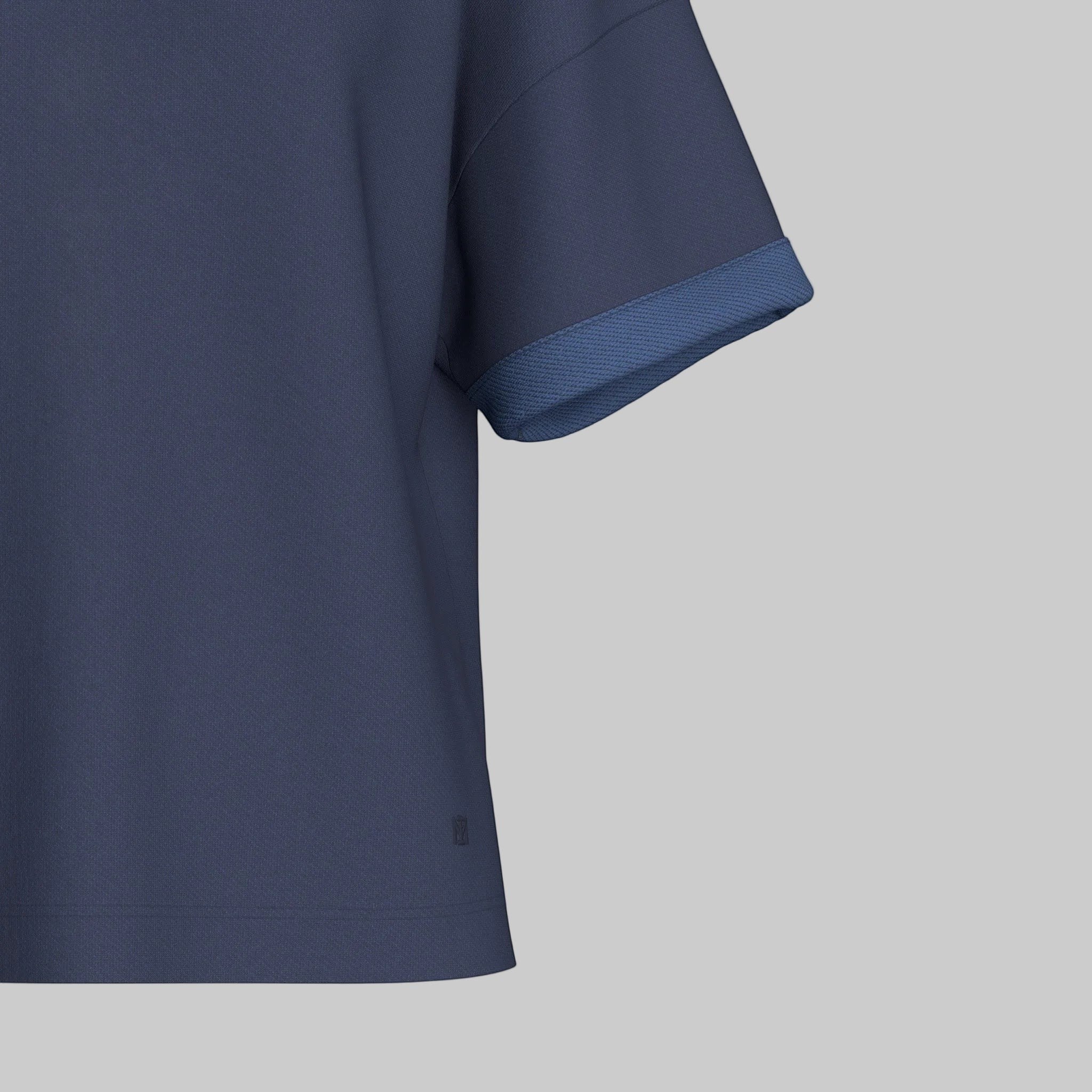 Maison Sarava women's navy lyocell cotton short sleeve lounge set t-shirt with cuffed sleeves.
