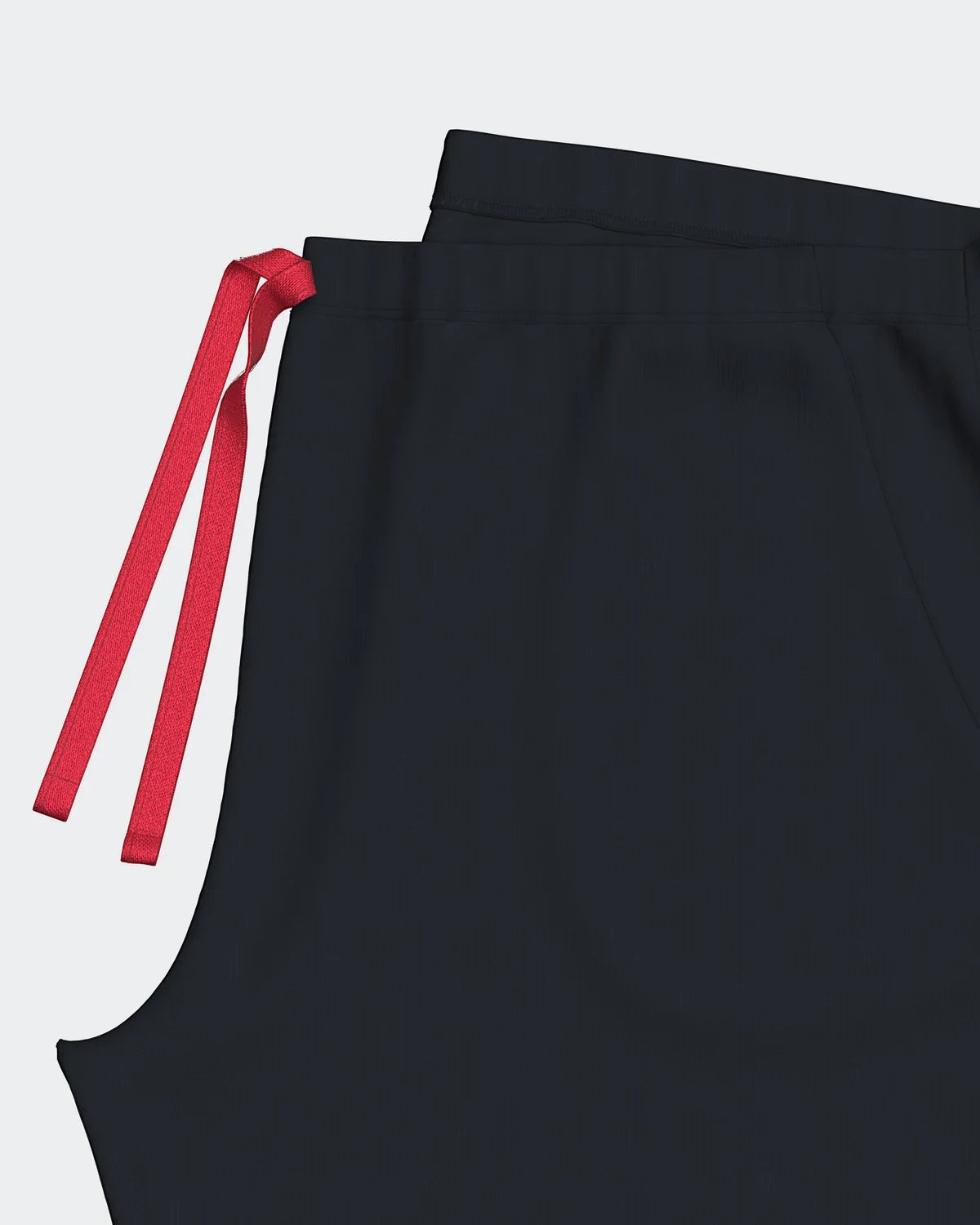 Maison Sarava navy blue modal lounge shorts with red drawstring and side pockets.