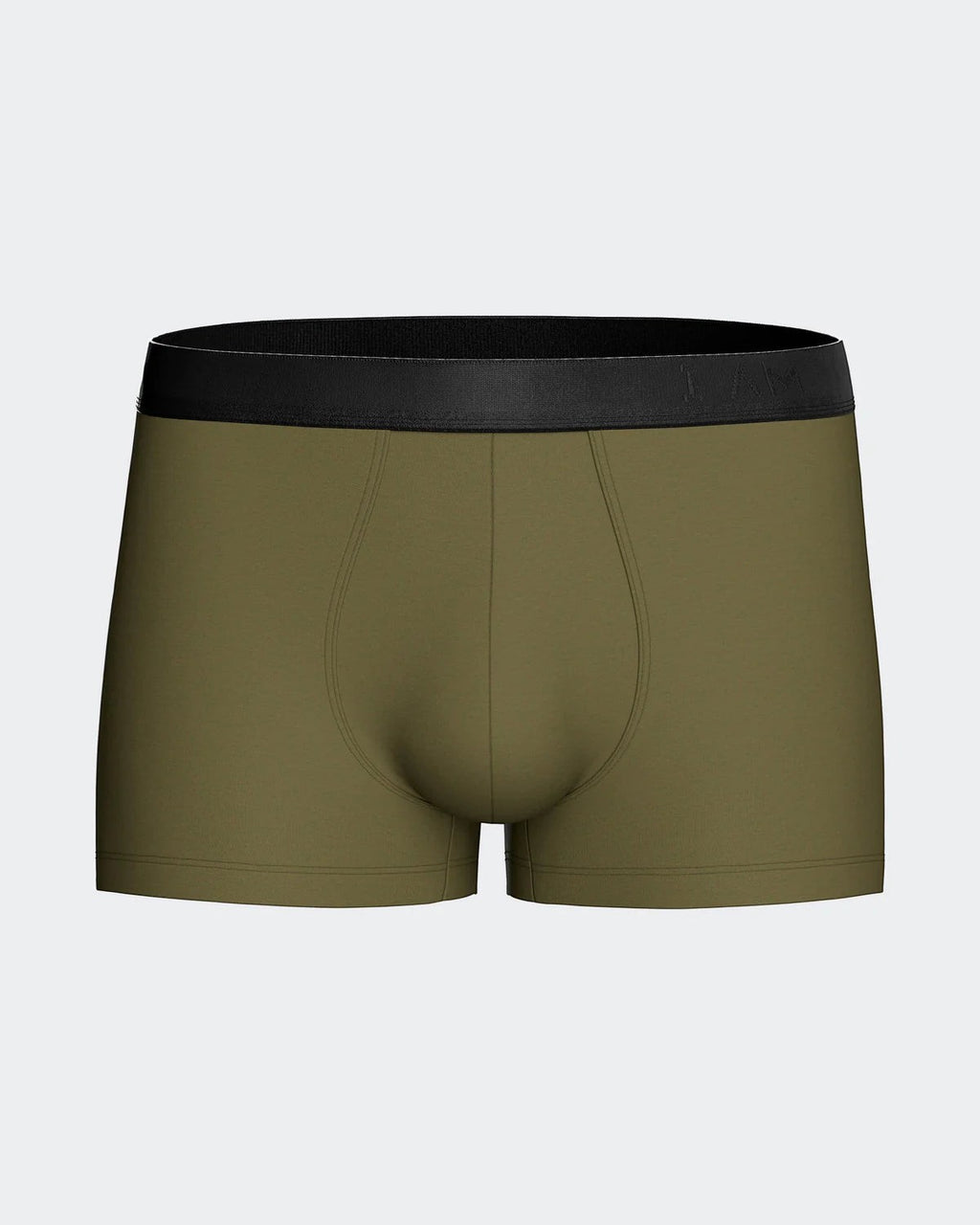 Maison Sarava men's olive green boxer briefs made from TENCEL Lyocell with a black elastic waistband.