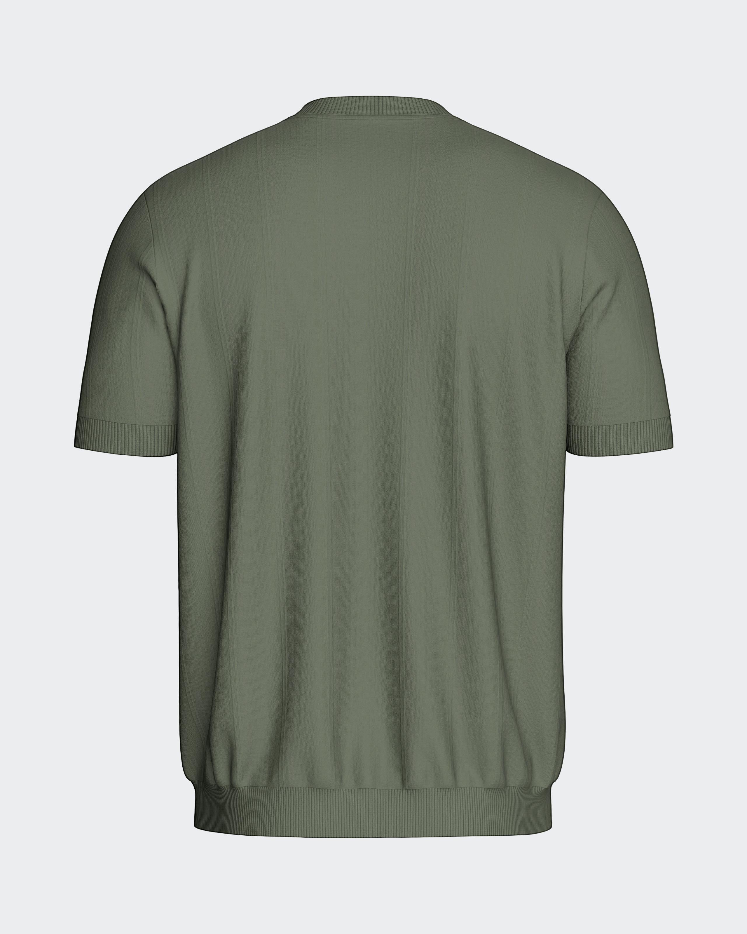 Maison Sarava men's olive green short sleeve Lyocell t-shirt with ribbed crew neck and hem.