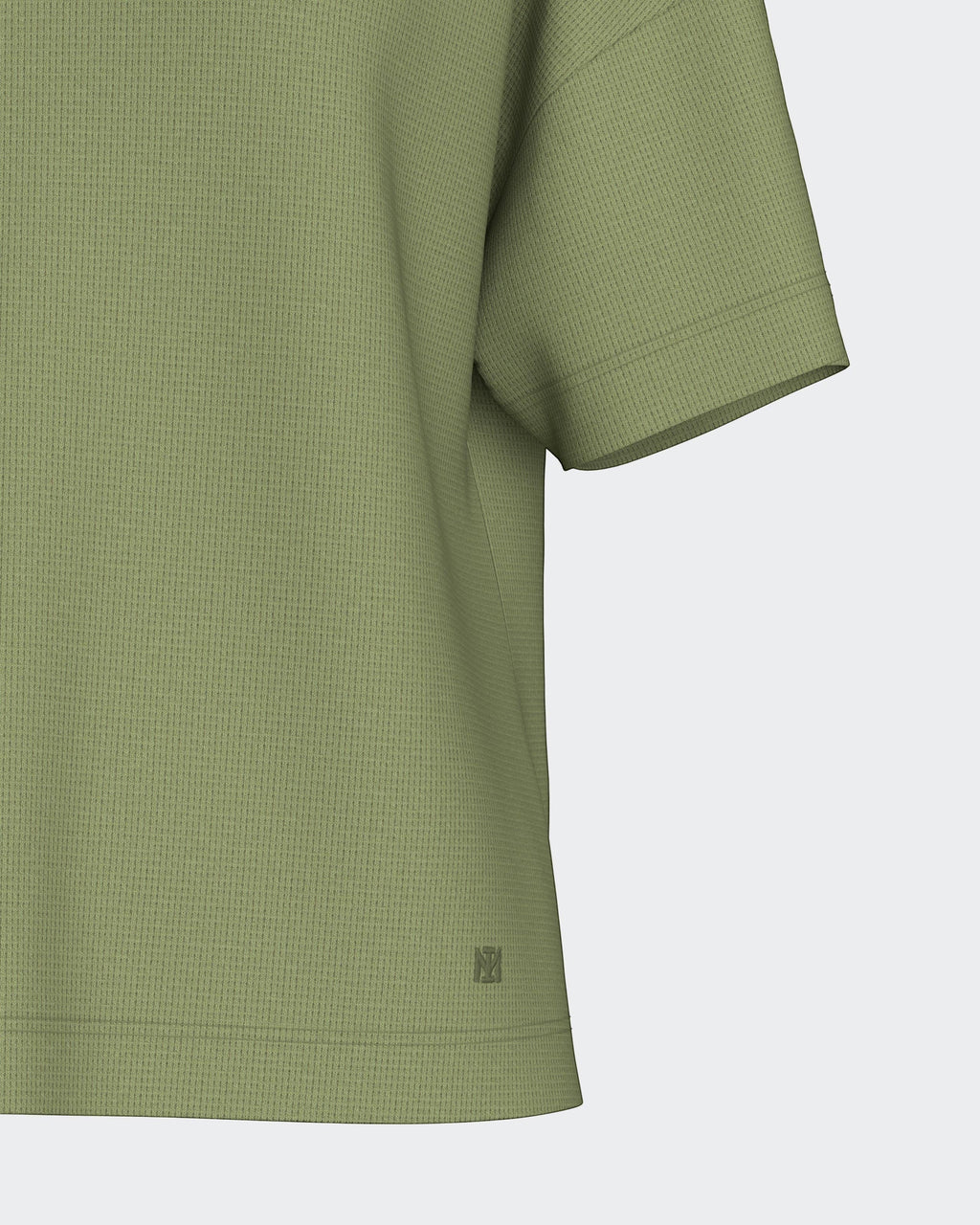 Maison Sarava women's olive green lyocell waffle knit short sleeve top with subtle logo detail.