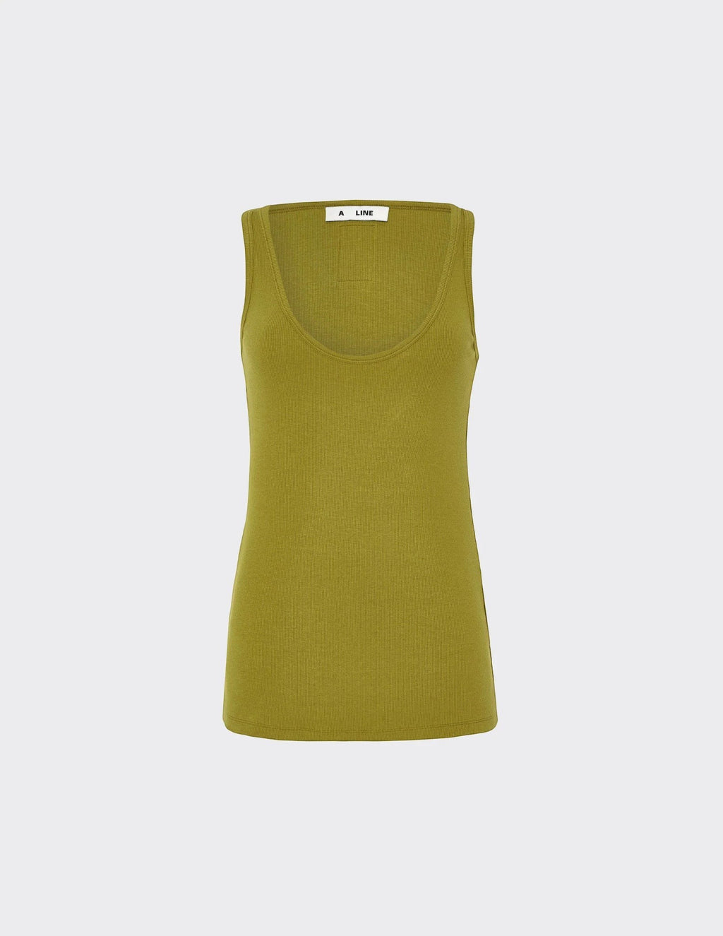 Maison Sarava women's olive green ribbed jersey tank top with round neckline and form-fitting silhouette.