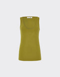 Maison Sarava women's olive green ribbed jersey tank top with round neckline and form-fitting silhouette.