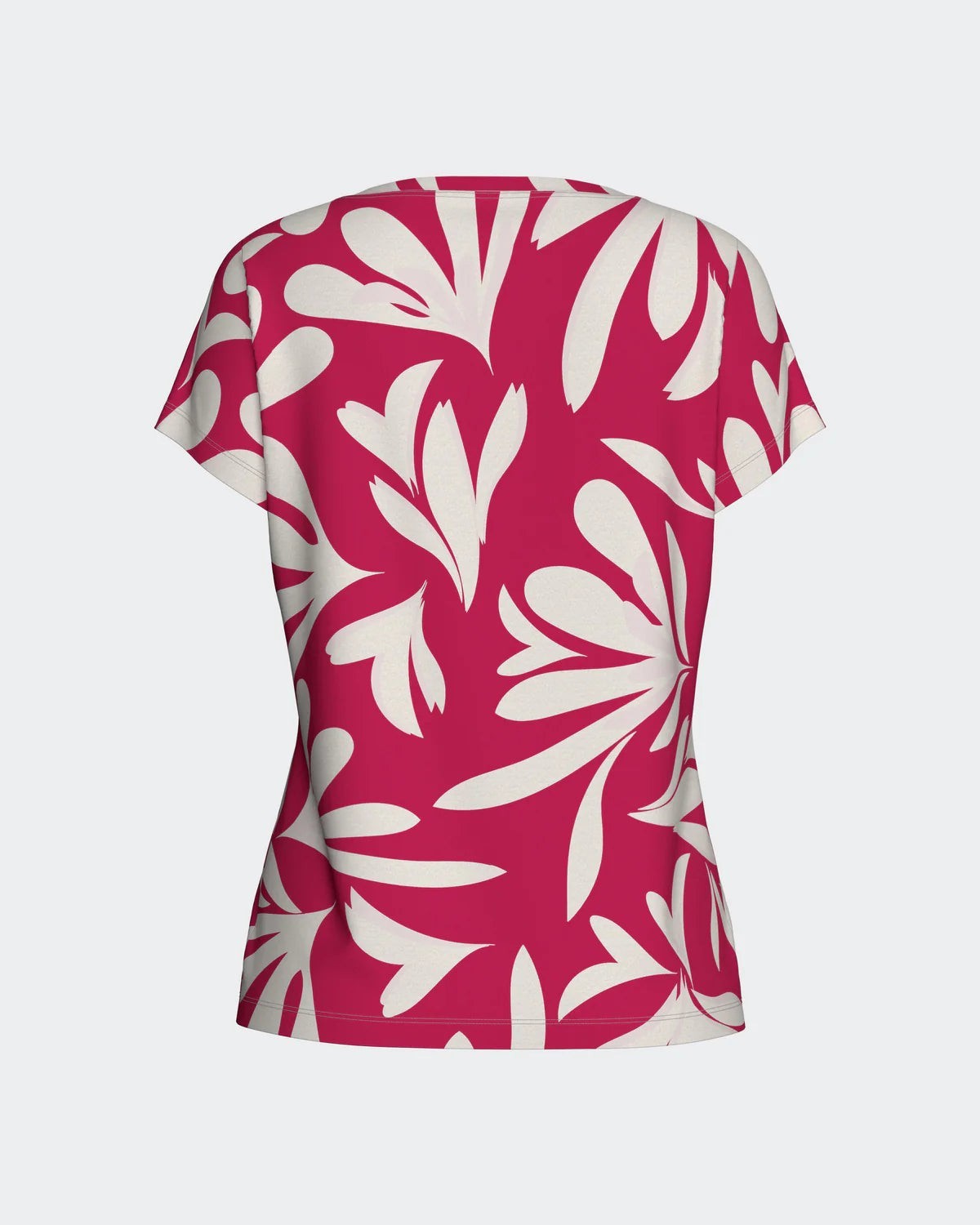 Maison Sarava women's short-sleeved lounge top in pink with a bold cream floral print, made from Lyocell.