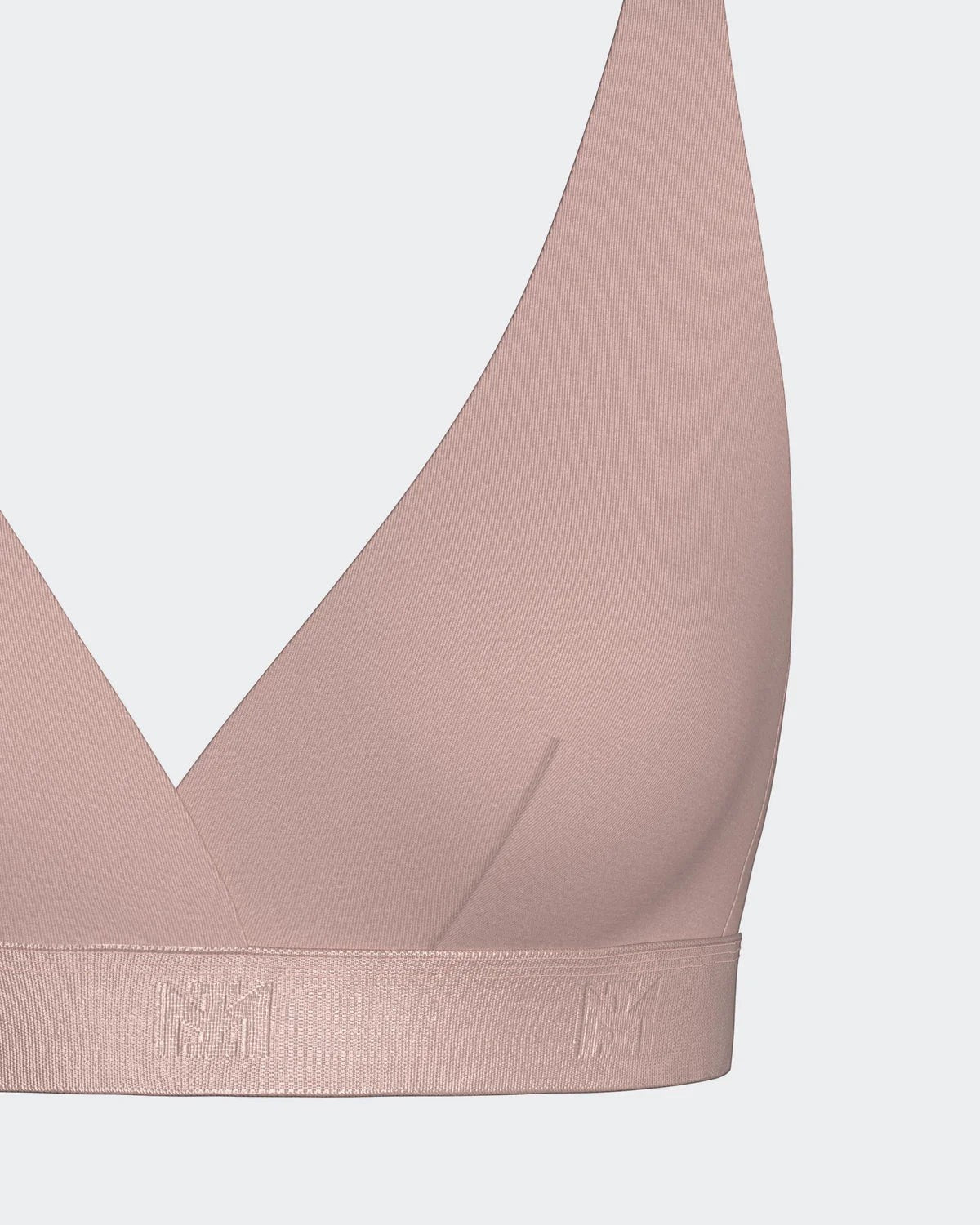 Maison Sarava blush pink triangular Lyocell bra with adjustable straps and branded band.