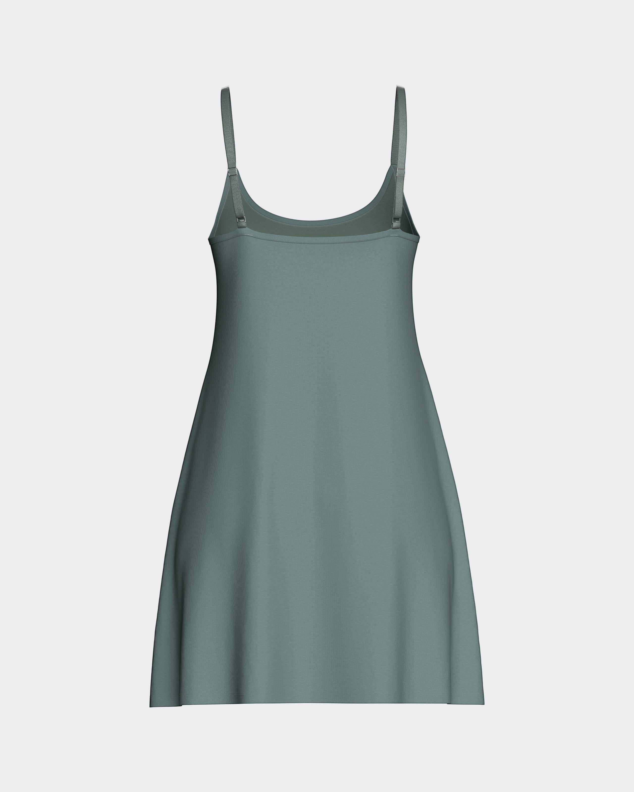 Maison Sarava women's sage green TENCEL™ Lyocell nightdress with adjustable straps and V-neck.