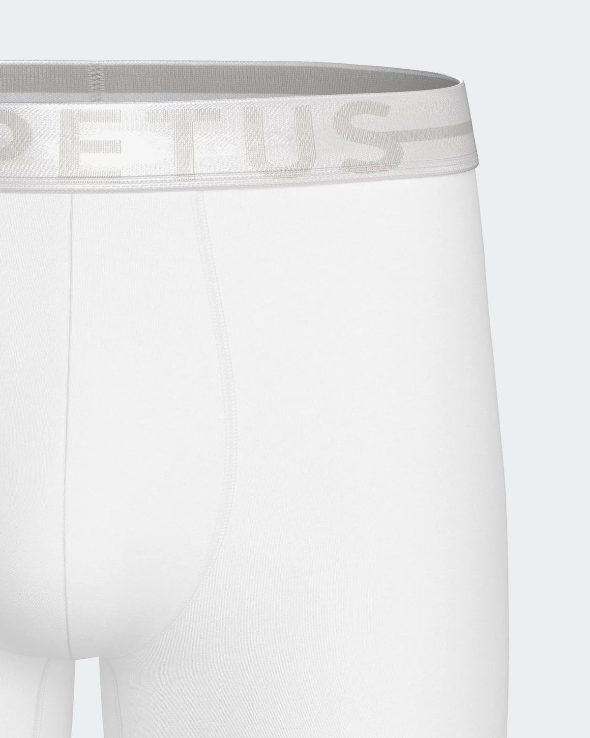Maison Sarava white cotton stretch long boxer briefs with elastic waistband.