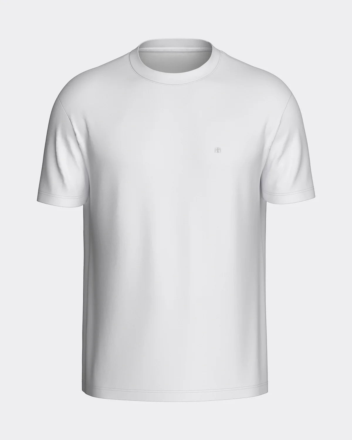 Maison Sarava men's white cotton t-shirt with round neckline and subtle chest embroidery.