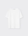 Maison Sarava men's white mercerized cotton t-shirt with round neckline and relaxed fit.