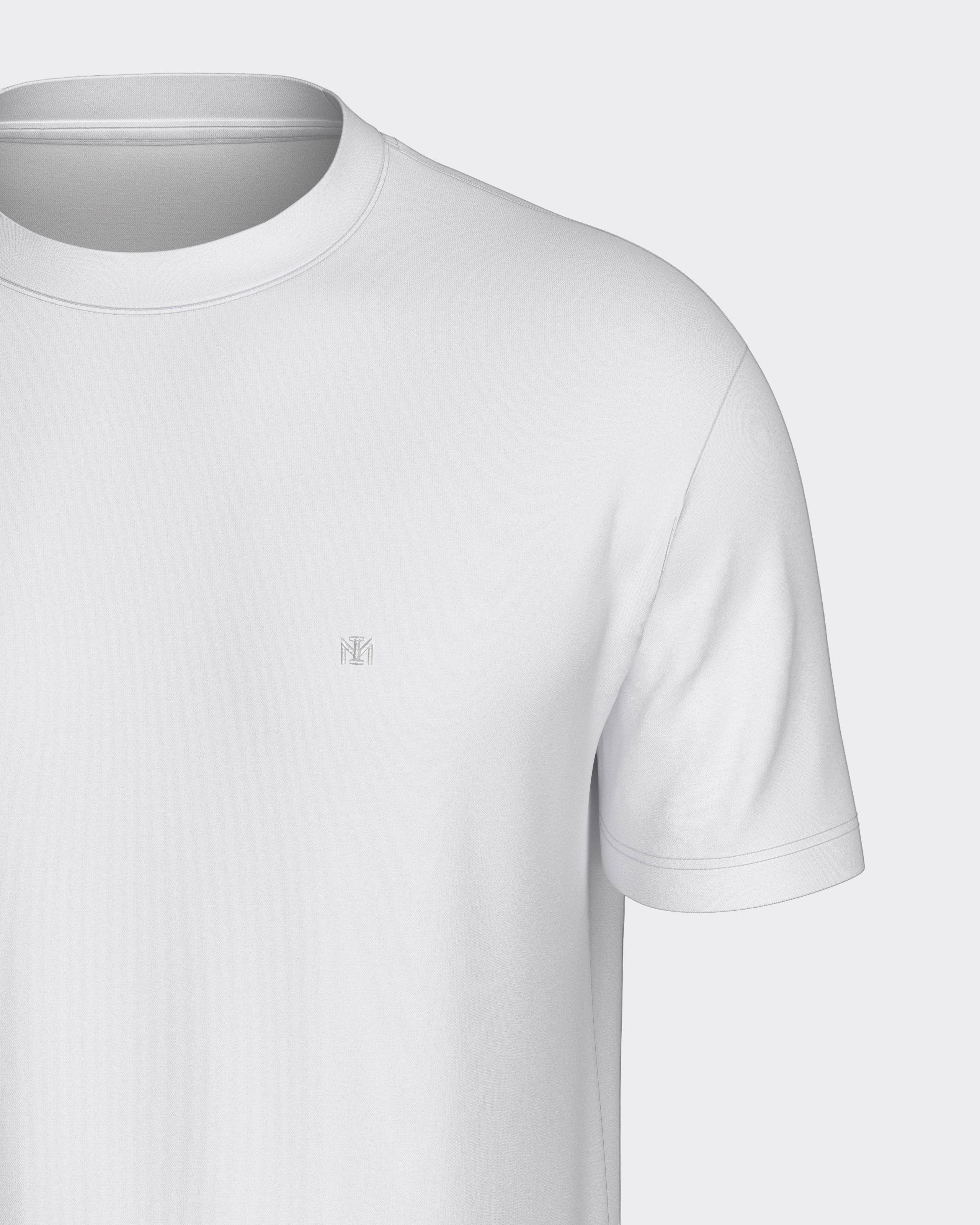 Maison Sarava white textured knit short sleeve sweater with crew neck and subtle logo detail.