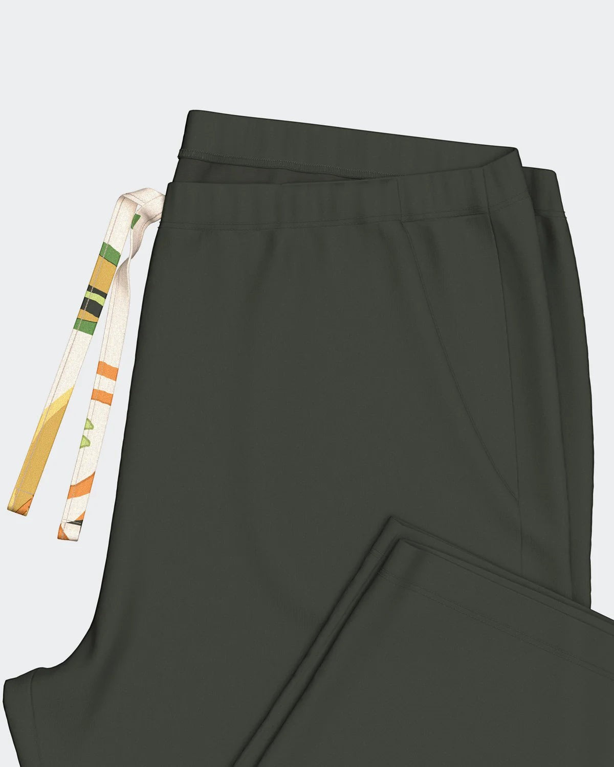 Maison Sarava women's dark green lyocell capri lounge pants with drawstring waist and tropical print detail.