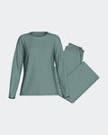 Maison Sarava women's sage green modal long sleeve lounge set with side pockets and satin waistband.