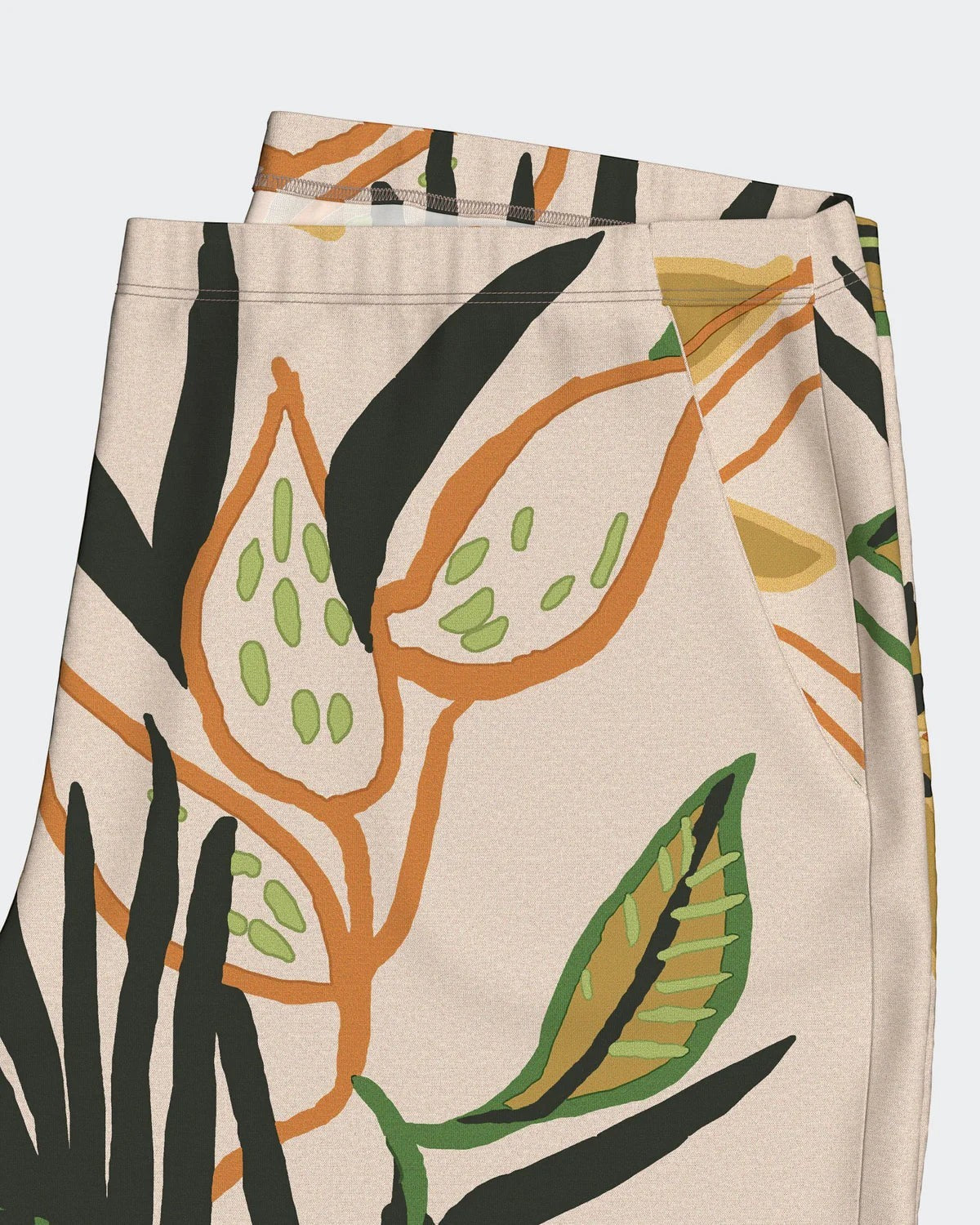 Maison Sarava women's modal lounge set with tropical print, featuring a lapel collar shirt and shorts with pockets.