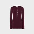 Women's Ribbed Henley Top in Windsor Wine — A Line Knitwear, Made in Europe | Maison Sarava