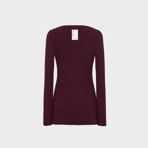 Women's Ribbed Henley Top in Windsor Wine — A Line Knitwear, Made in Europe | Maison Sarava